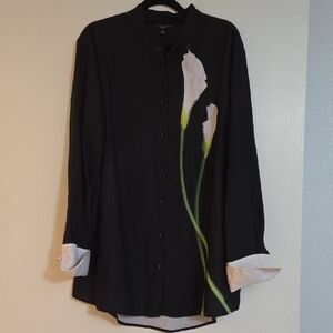 Victoria Beckham for Target Black Shirt with White and Green Floral Design